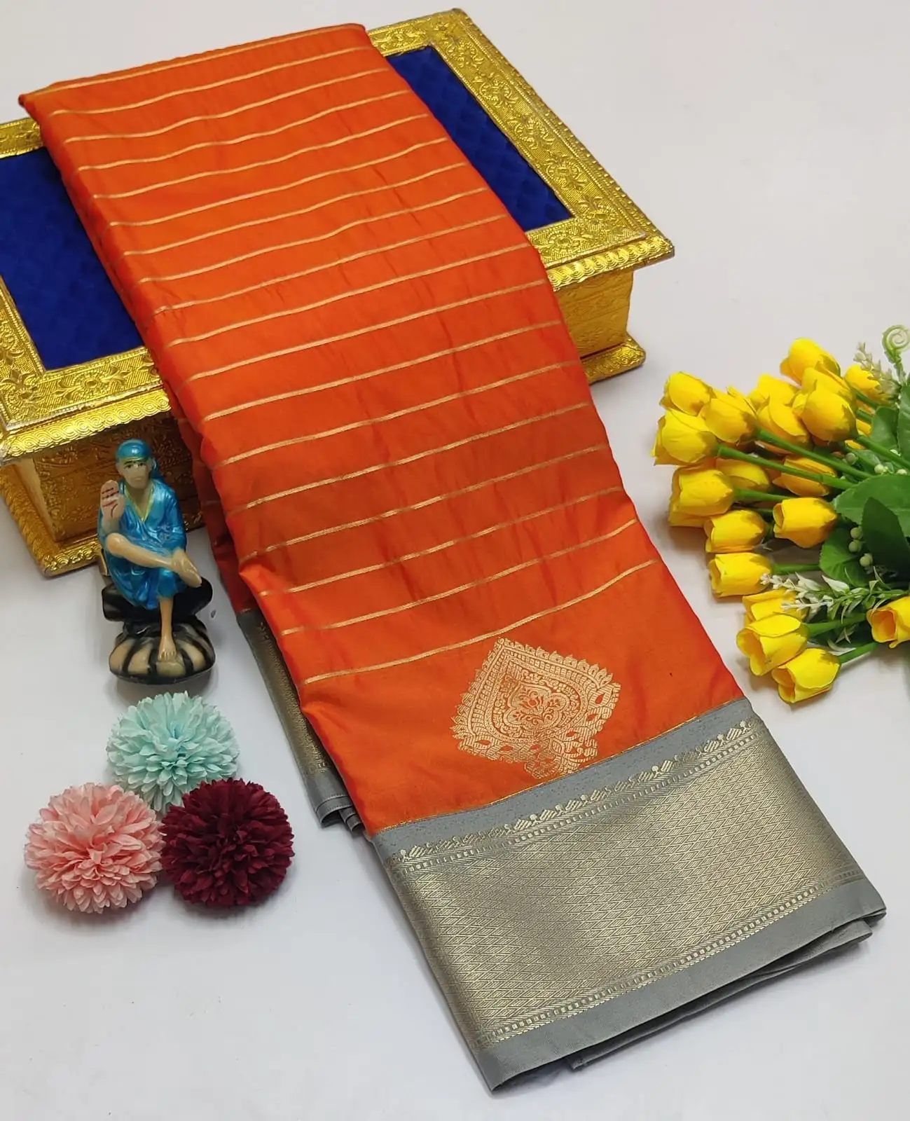 Korvai Tana Fine Zari Stripe Semi Silk Saree